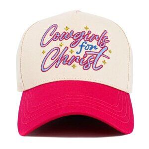 Womens Blessed Baseball Cap Hat in Cream and Hot Pink w/Flowers/Roses